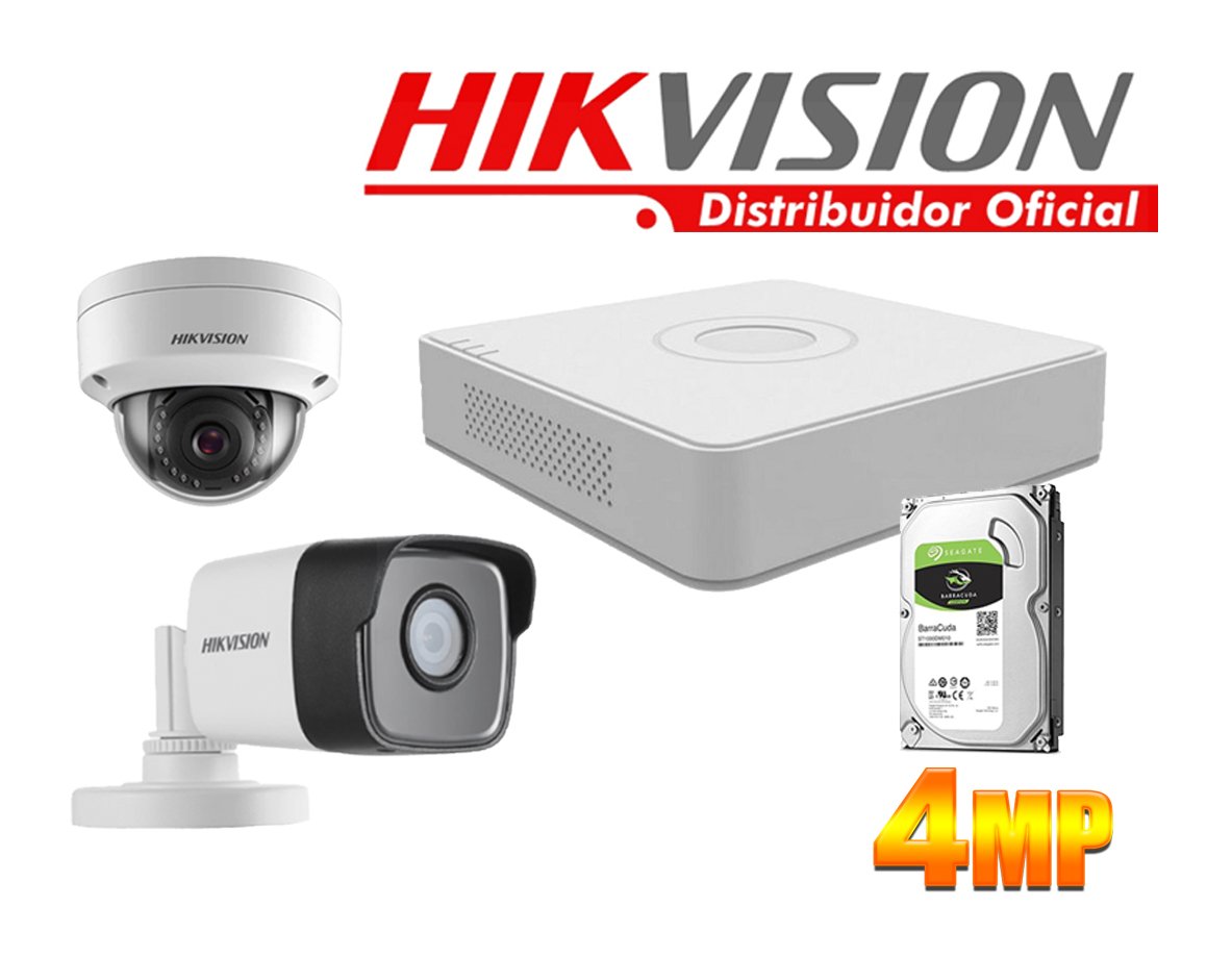KIT2_IP_POE_4MP Kit 2 Cámaras Seguridad IP 4 Megapixeles con Audio Vision Nocturna a Colores y POE Hikvision KITIP2_4MP - Imagen 1