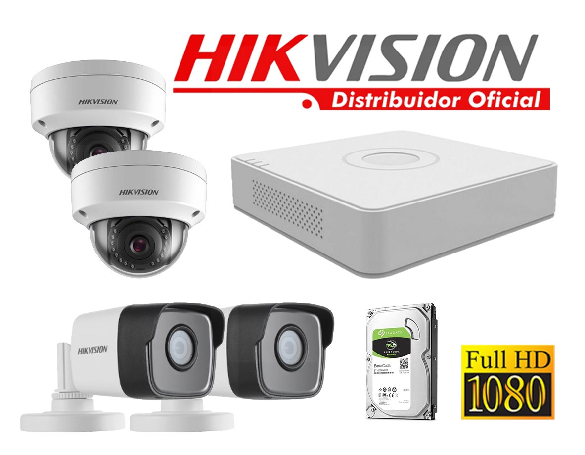 KIT4_IP_POE Kit 4 Cámaras Seguridad IP 2 Megapixeles con Audio Vision Nocturna a Colores y POE Hikvision KITIP4_2MP - Imagen 1