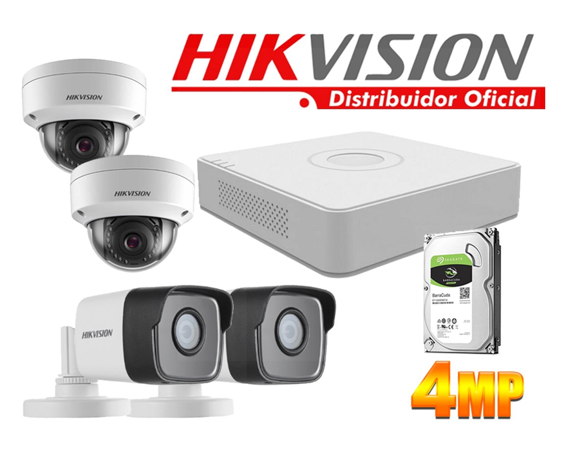KIT4_IP_POE_4MP Kit 4 Cámaras Seguridad IP 4 Megapixeles con Audio Vision Nocturna a Colores y POE Hikvision KITIP4_4MP - Imagen 1