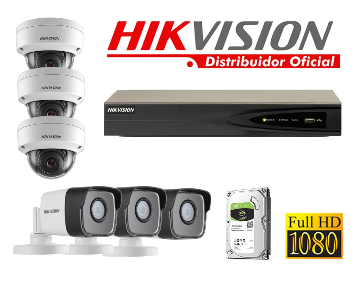 KIT6_IP_POE_2MP Kit 6 Cámaras Seguridad IP 2 Megapixeles con Audio Vision Nocturna a Colores y POE Hikvision KITIP6_2MP - Imagen 1