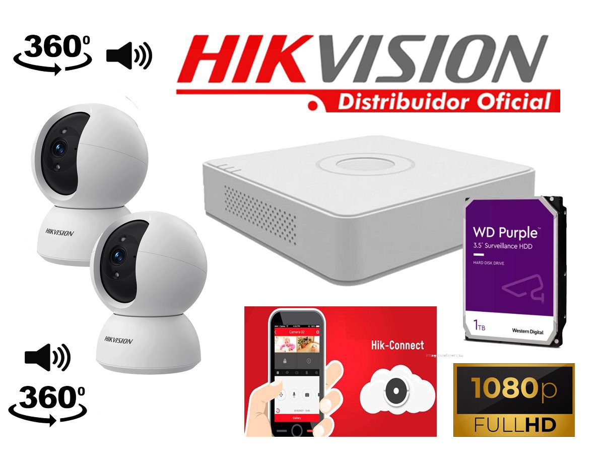 KIT2_IP_WIFI-1 Kit 2 Cámaras IP WIFI Hikvision 2 Megapixeles Wifi con Audio y Bocina 360 grados - Imagen 1