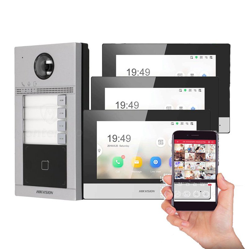 HIKVISION_DS-KV8413-WME_KIT3 KIT VIDEO PORTERO IP 3 DEPARTAMENTOS KIT HIKVISION DS-KV8213-WME1_KIT3 - Imagen 1