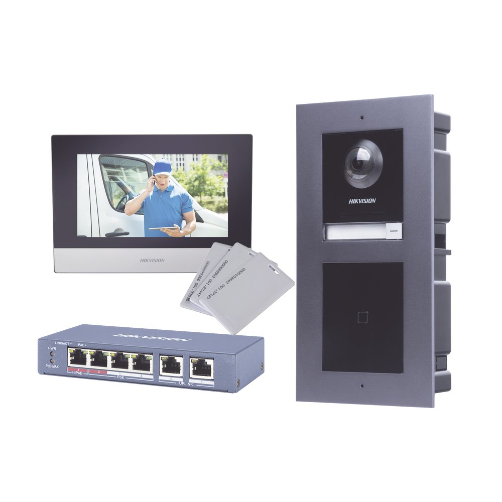 HIKVISION_KIS602-L KIT VIDEO PORTERO IP 2 MEGAPIXELES MONITOR WIFI LECTOR DE TARJETAS PARA APERTURA DE PUERTA HIKVISION DS-KIS602-L - Imagen 1